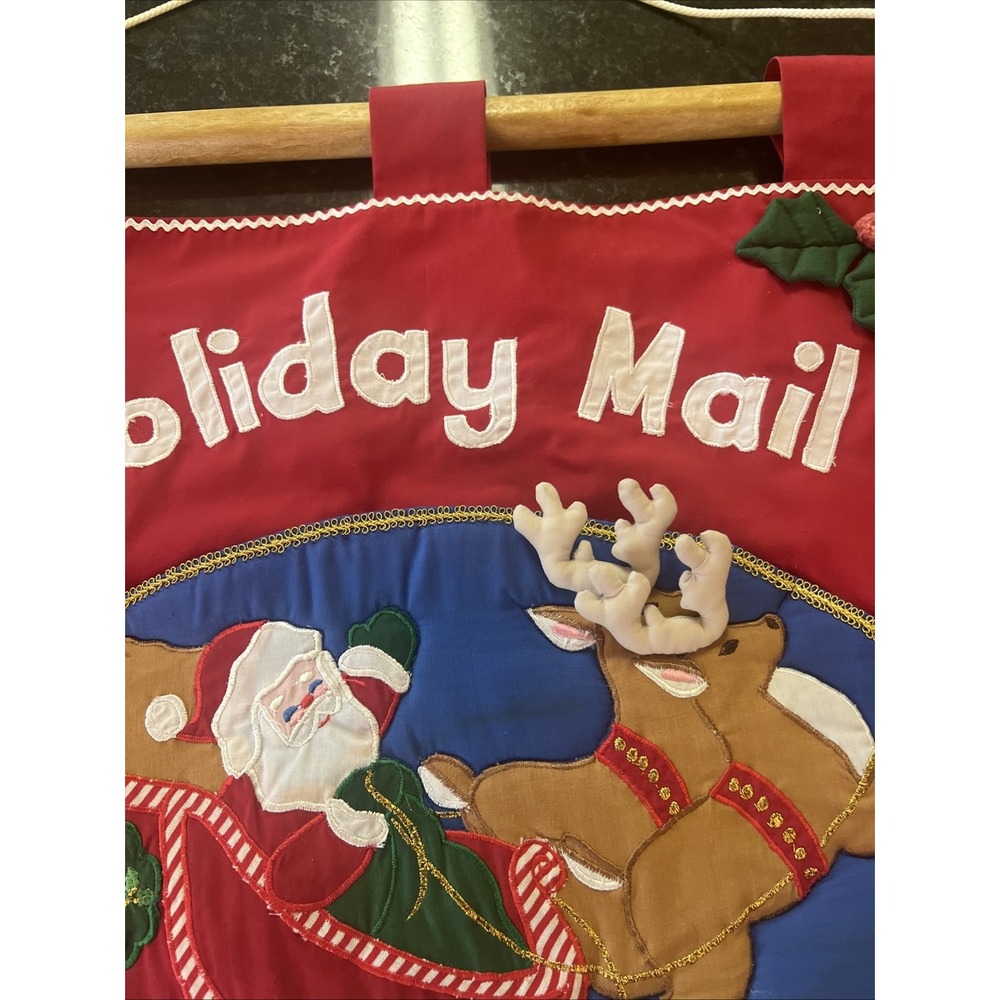 Christmas Fabric Wall Hanging Holiday Mail Vintage Santa Sleigh Decoration - Picture 6 of 8